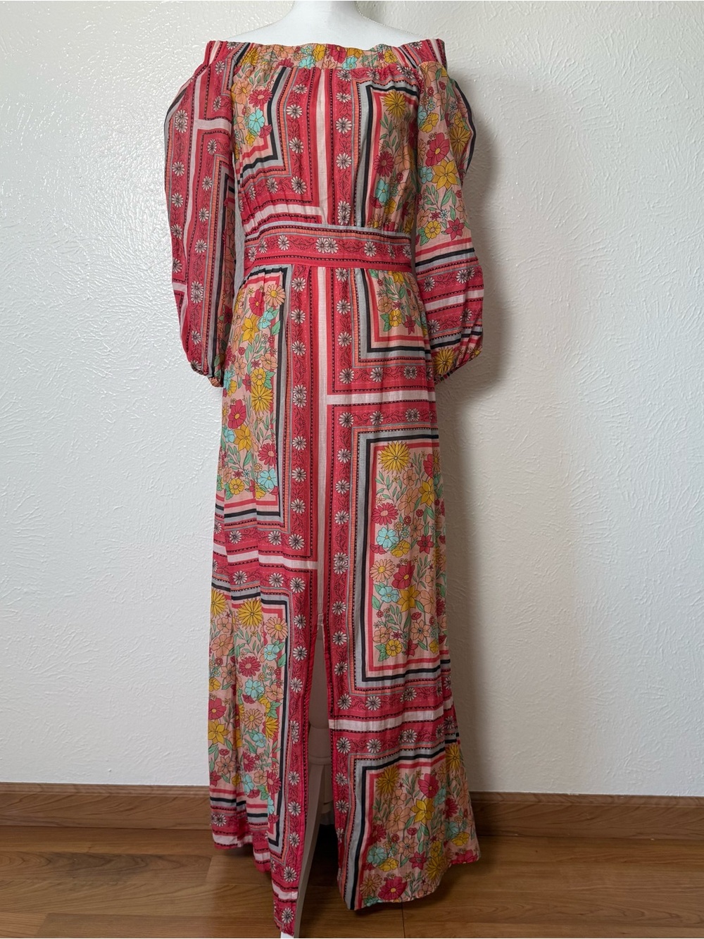Anthropologie LAIA Dea Floral Off Shoulder Maxi Dress Pink M